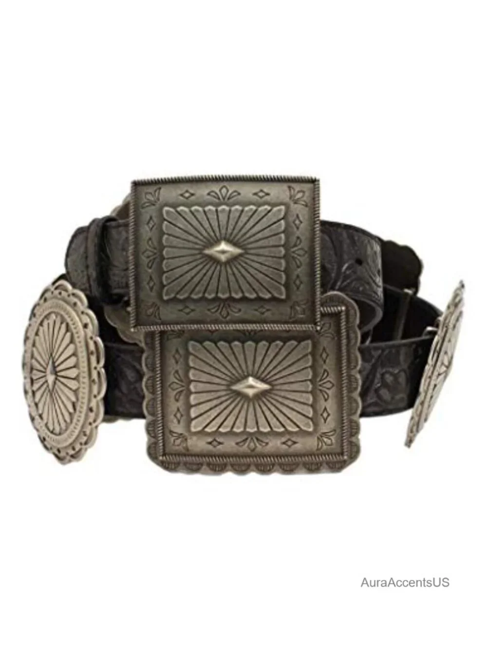 Women's Western Belt with Tooled Concho Buckle - Regular Fit, Cotton